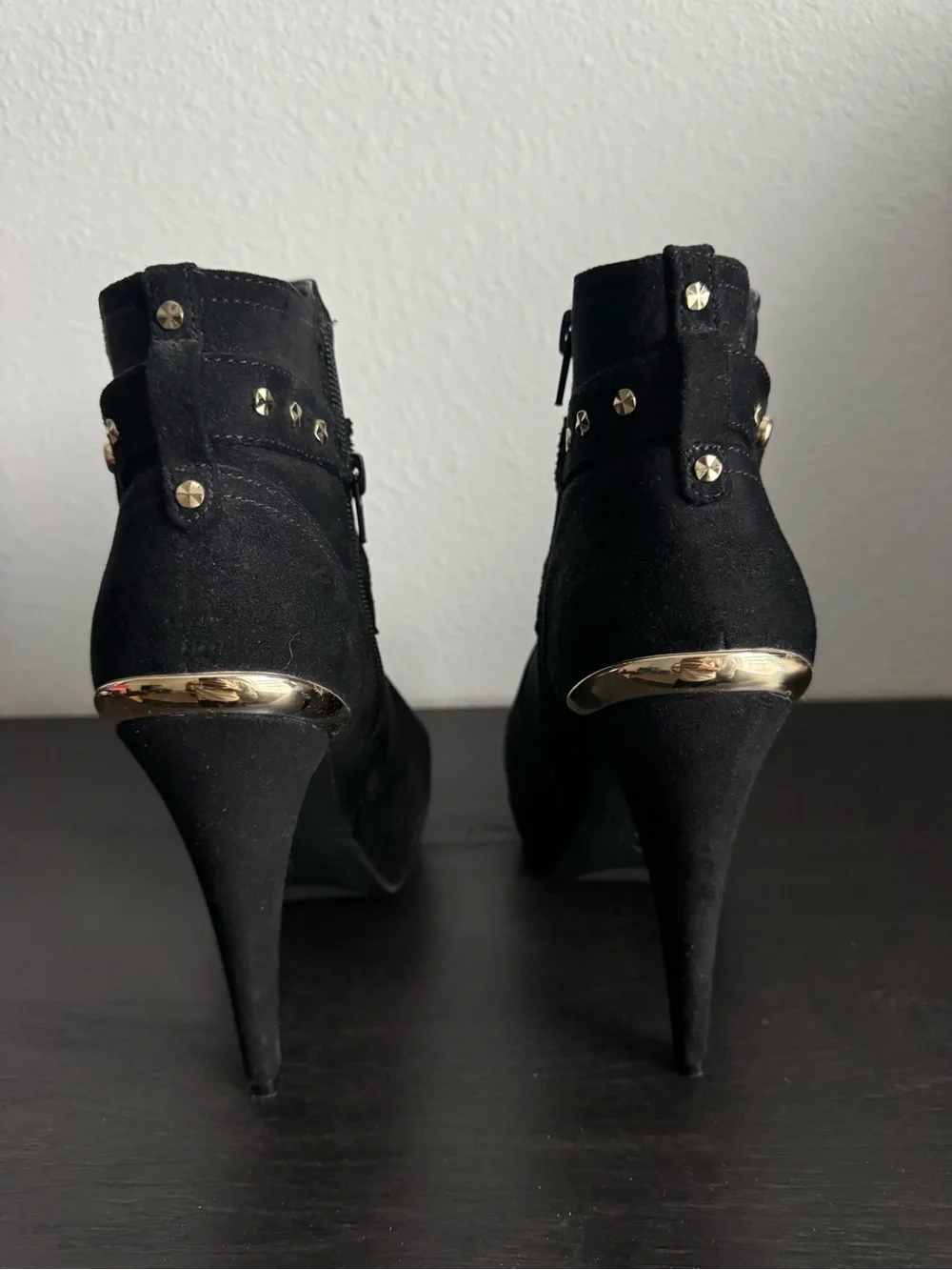 Women's Black Suede Ankle Boots with Studded Strap size 10
